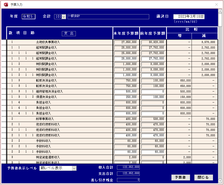 水土里ネット会計 予算入力